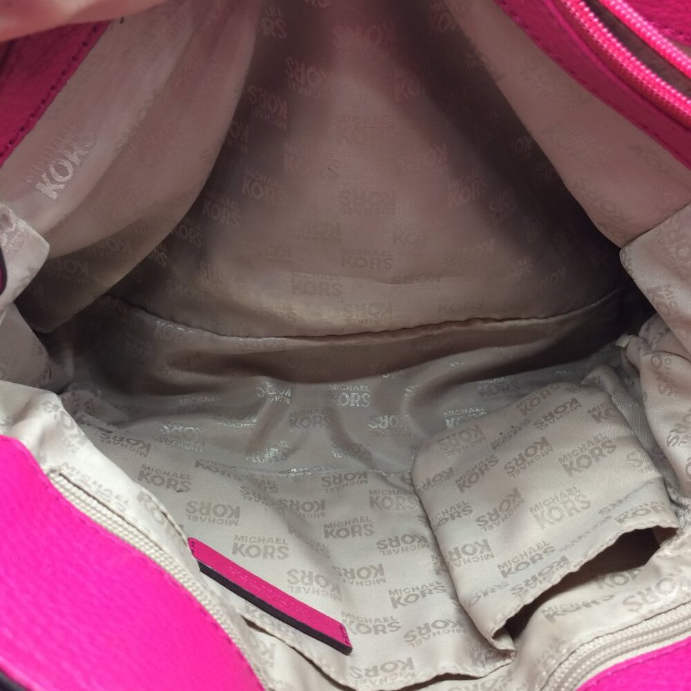 Michael Kors Hamilton Leather Satchel Neon Pink Gold Tone Shoulder Bag - Picture 12 of 16